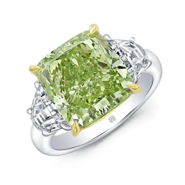 Green Colored Diamond Ring with Hallmark